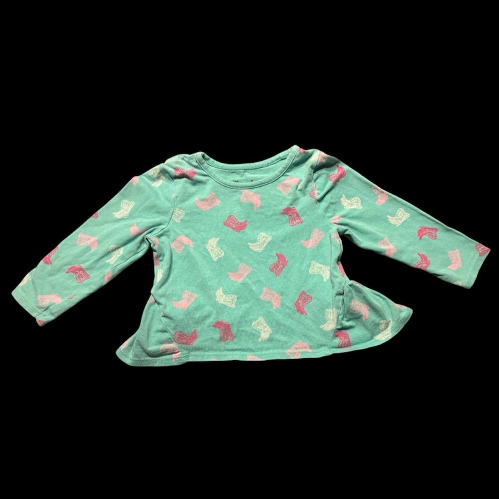 Wrangler Kids Long Sleeve Shirt - Teal with Pink and White Patterns